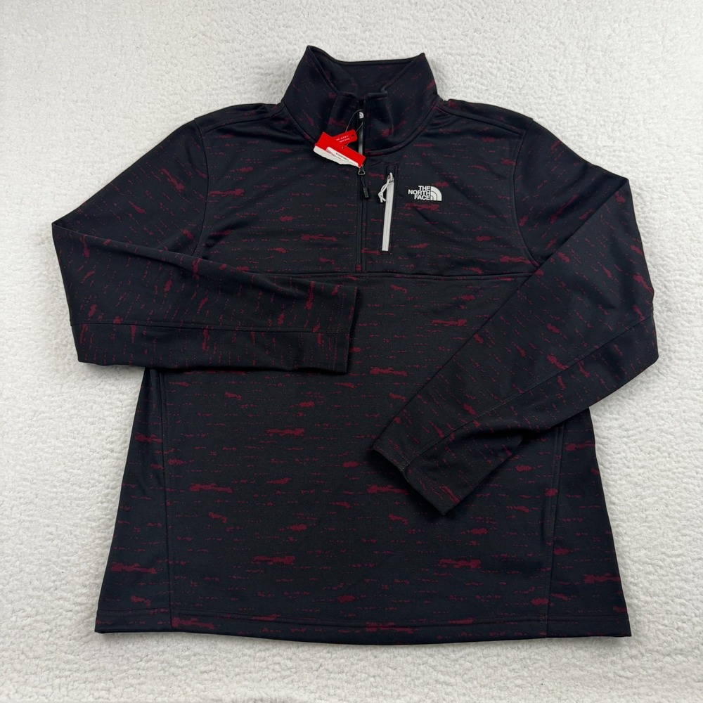 The North Face Sweater Men Large Black Red Camouflage Mock Neck Knit Quarter Zip